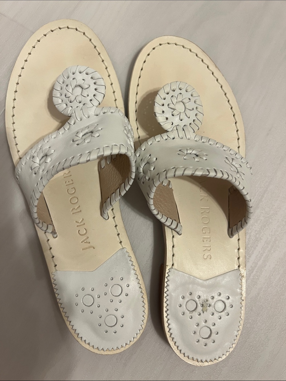 Jack Rogers White Leather Rondelle Slide Sandals